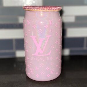 Louis Vuitton Pink Shimmer Glass Cup With Rhinestone Lid